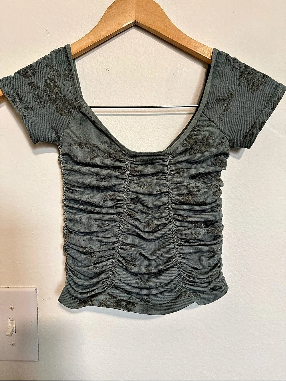 Intimately by Free People Ruched Short Sleeve Top in Green